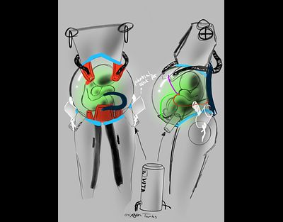 The glass incubator shaped like a pregnant belly & a baby encased within it